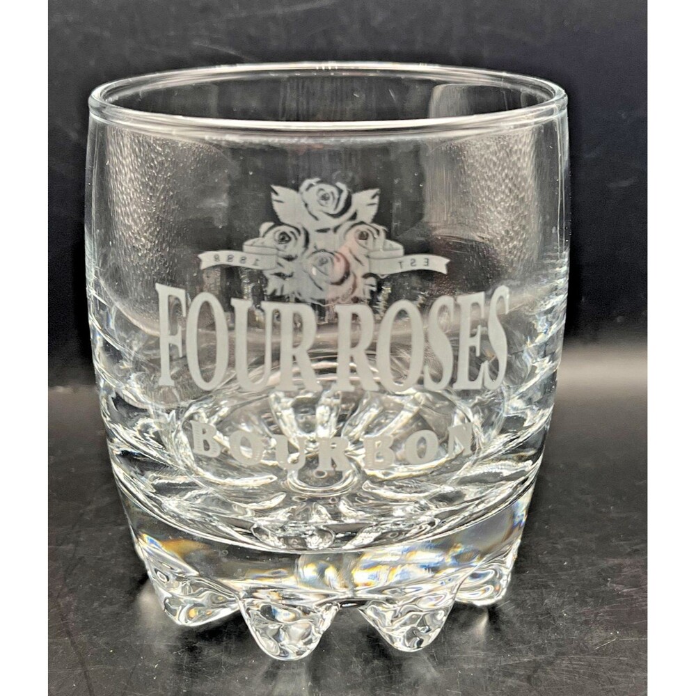 Four Roses Bourbon Whiskey Etched Glass Heavy Footed Bottom KY
